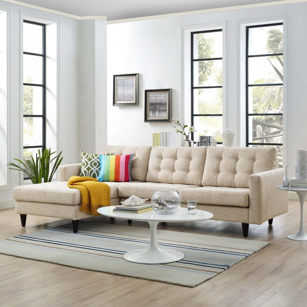 Empress Left-Facing Upholstered Fabric Sectional Sofa, Beige