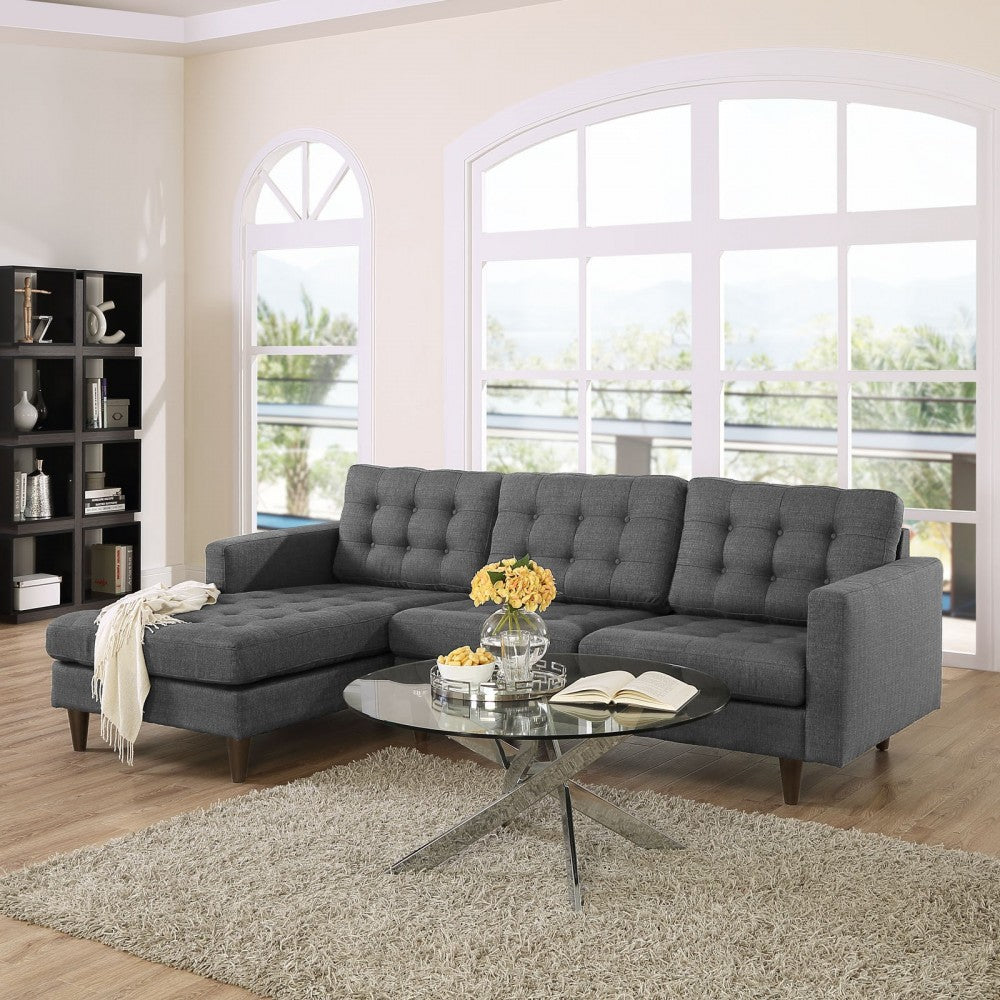 Empress Left-Facing Upholstered Fabric Sectional Sofa, Gray
