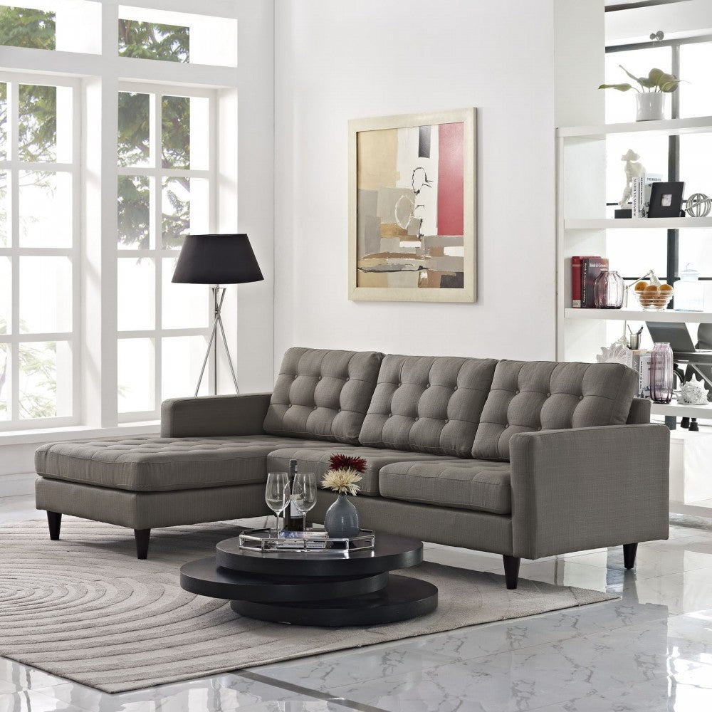 Empress Left-Facing Upholstered Fabric Sectional Sofa, Granite