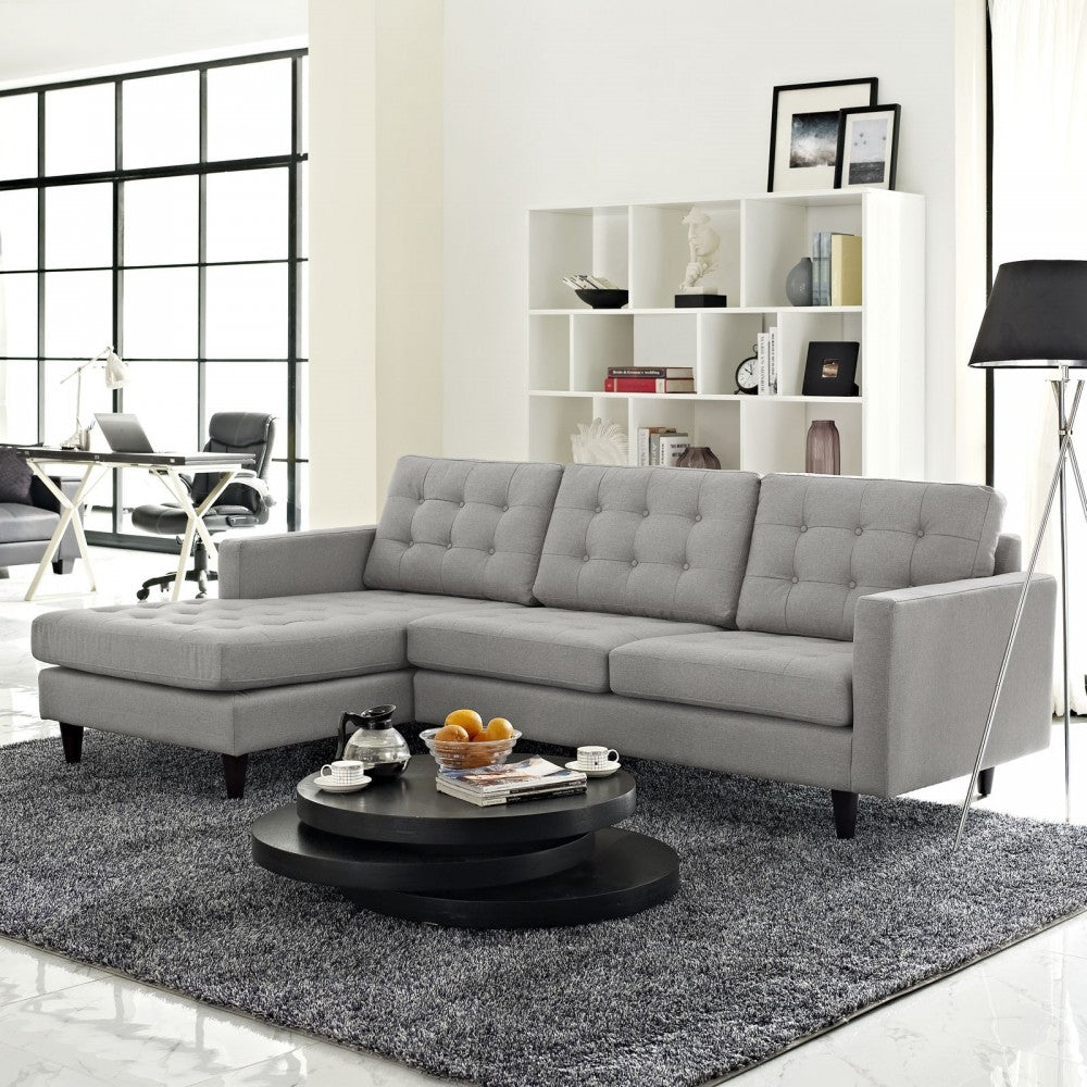 Empress Left-Facing Upholstered Fabric Sectional Sofa, Light Gray