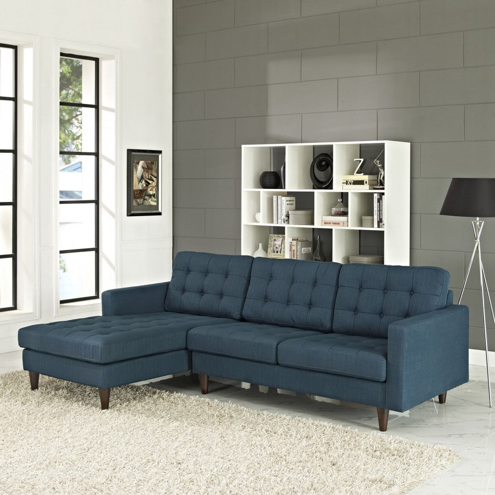 Empress Left-Facing Upholstered Fabric Sectional Sofa, Azure