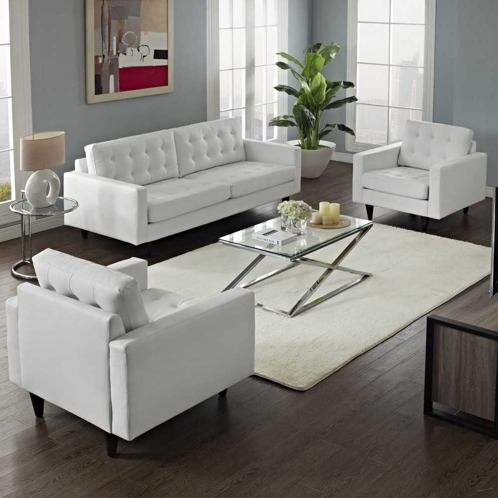 Empress Sofa and Armchairs Set of 3, White