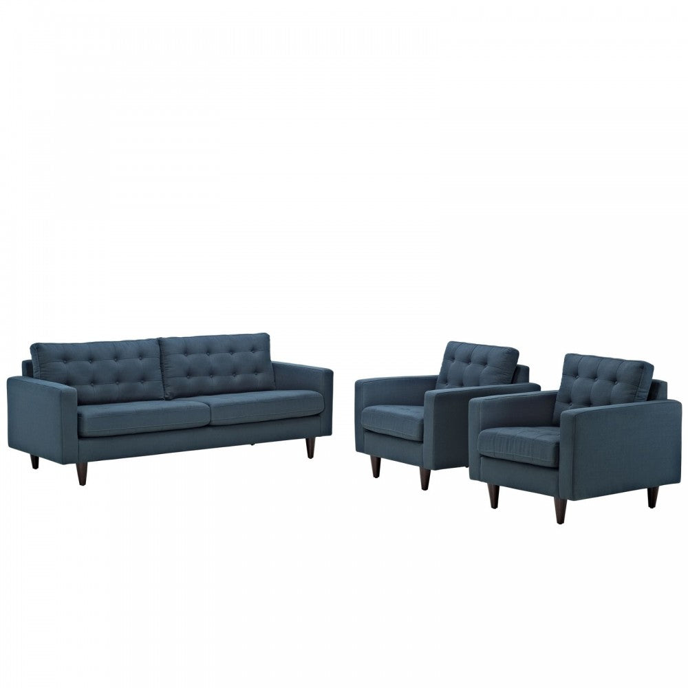 Empress Sofa and Armchairs Set of 3, Azure