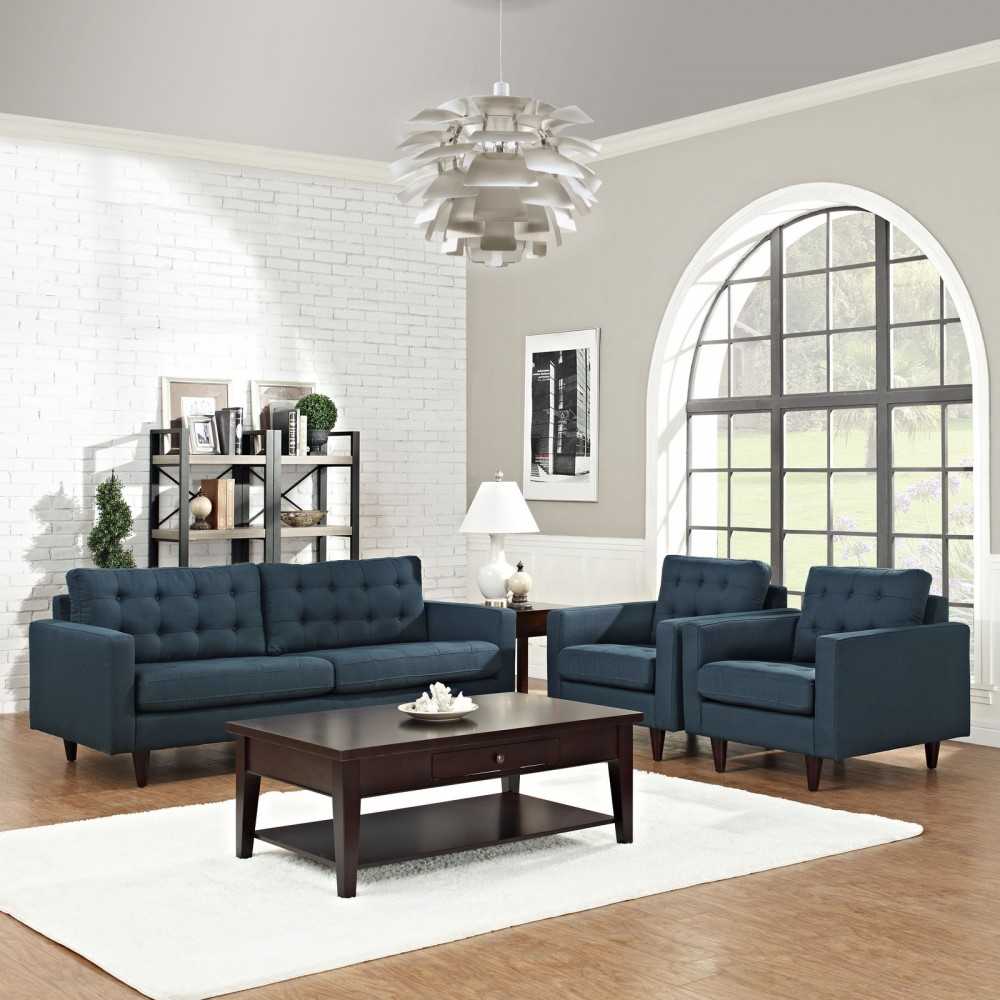 Empress Sofa and Armchairs Set of 3, Azure