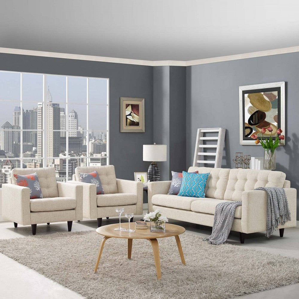 Empress Sofa and Armchairs Set of 3, Beige