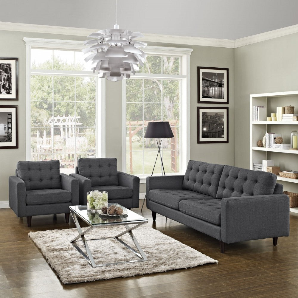 Empress Sofa and Armchairs Set of 3, Gray