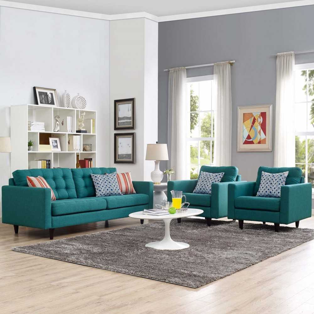 Empress Sofa and Armchairs Set of 3, Teal