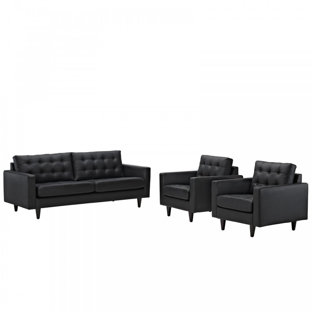 Empress Sofa and Armchairs Set of 3, Black