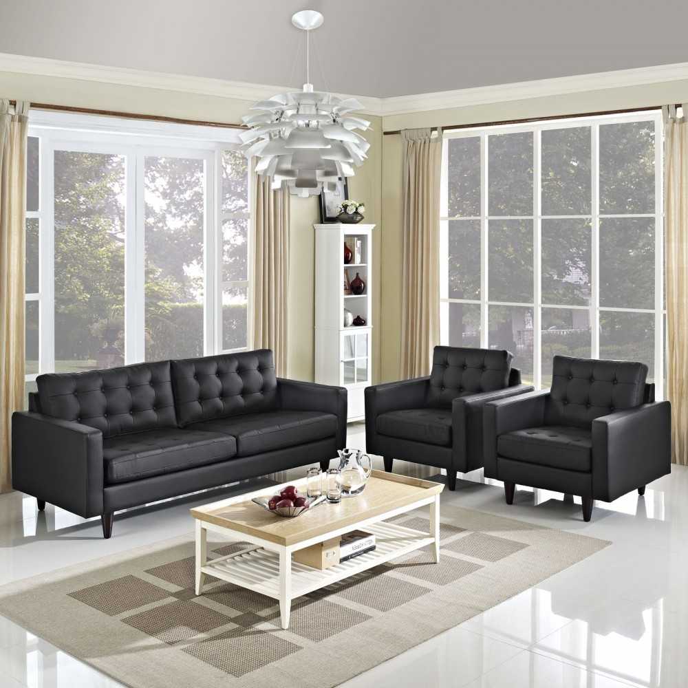 Empress Sofa and Armchairs Set of 3, Black