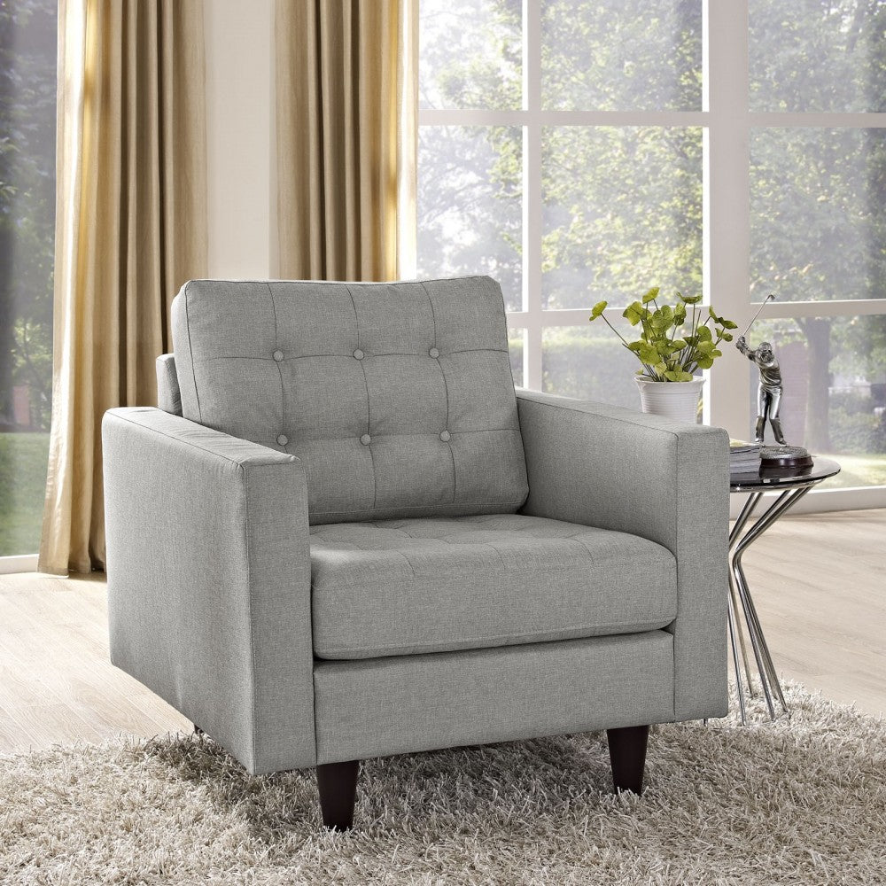 Empress Upholstered Fabric Armchair, Light Gray