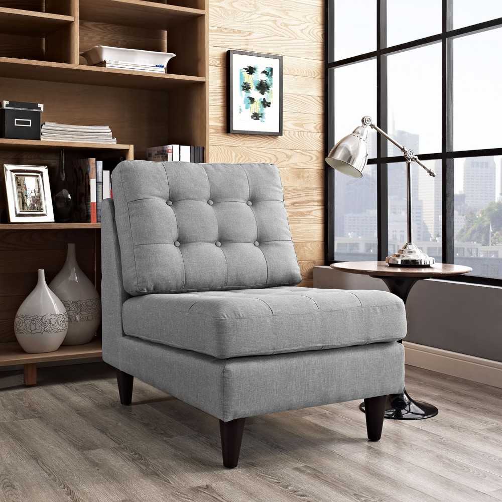 Empress Upholstered Fabric Lounge Chair, Light Gray