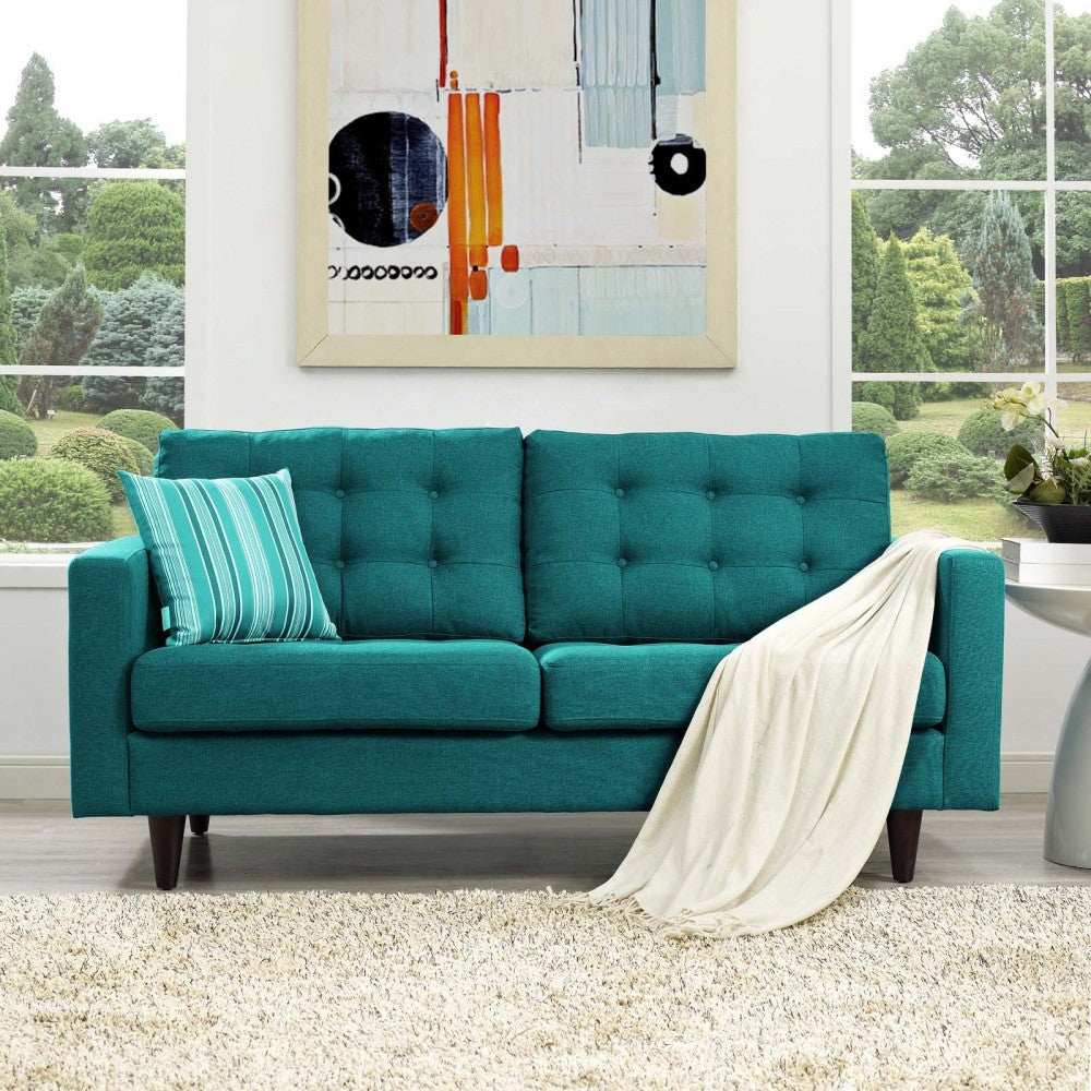 Empress Upholstered Fabric Loveseat, Teal