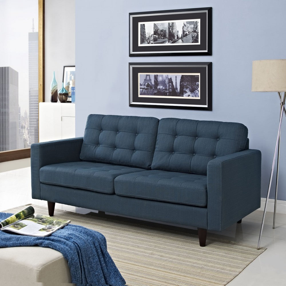 Empress Upholstered Fabric Loveseat, Azure