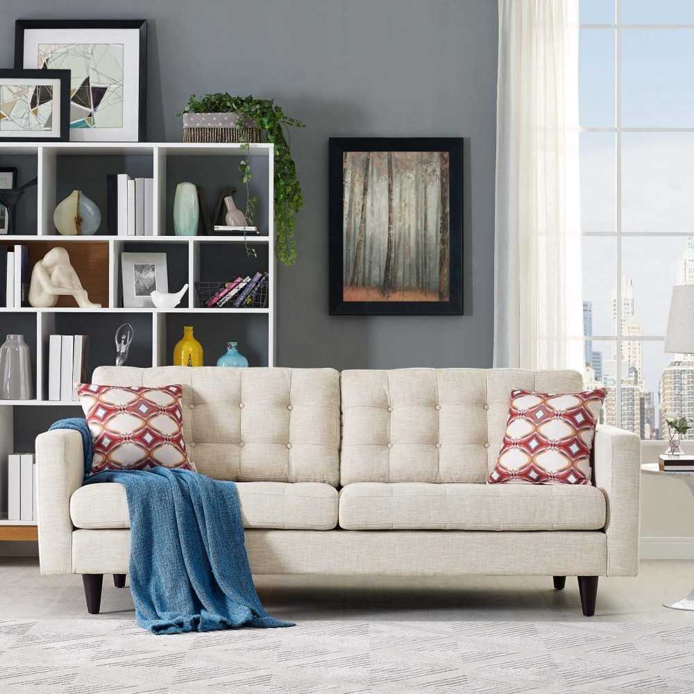 Empress Upholstered Fabric Sofa, Beige