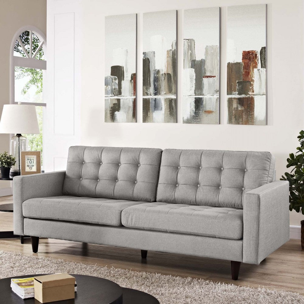 Empress Upholstered Fabric Sofa, Light Gray