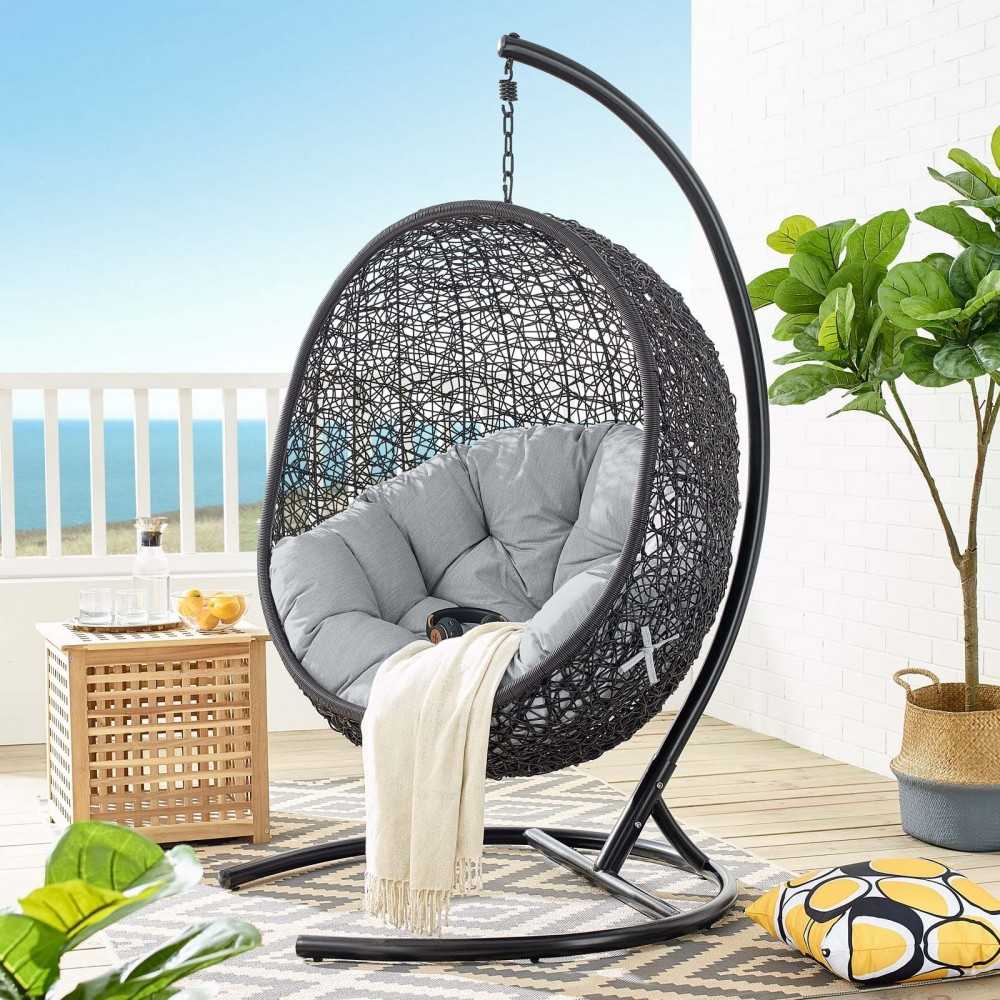 Encase Sunbrella Swing Outdoor Patio Lounge Chair, Black Gray