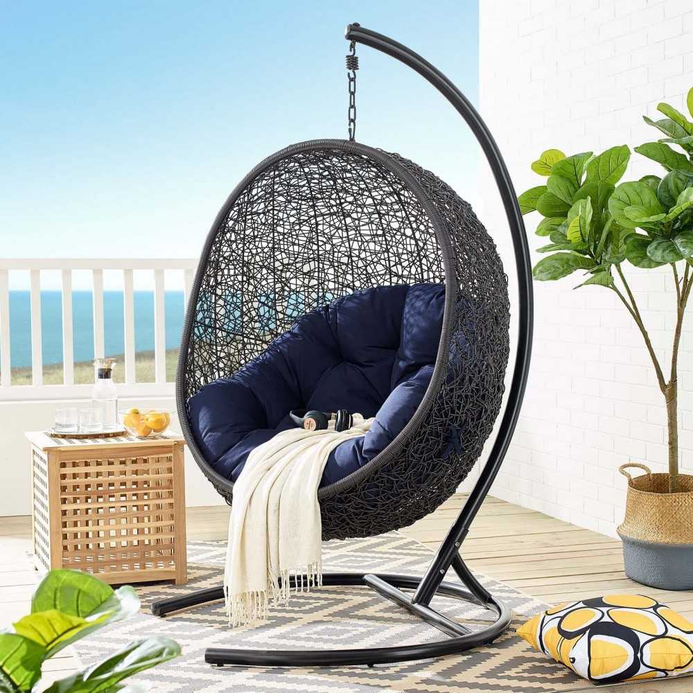 Encase Sunbrella Swing Outdoor Patio Lounge Chair, Black Navy