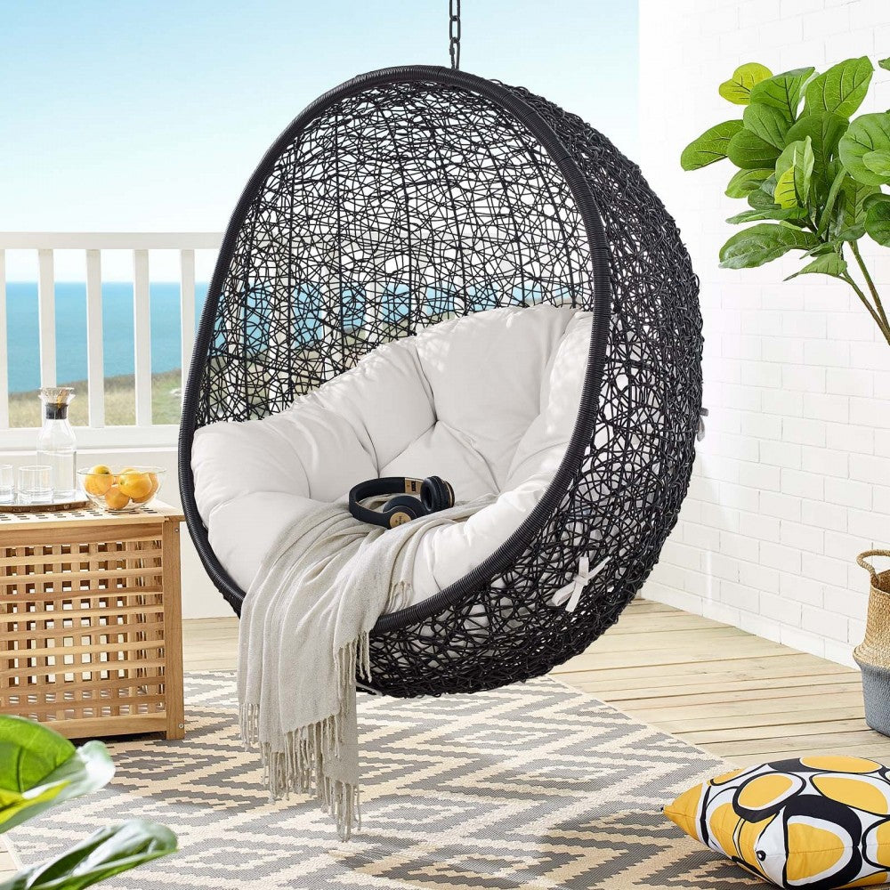 Encase Sunbrella Swing Outdoor Patio Lounge Chair, Black White