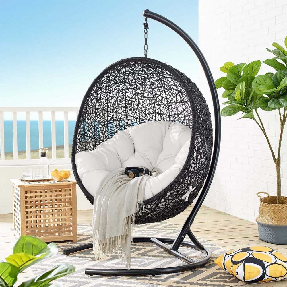 Encase Sunbrella Swing Outdoor Patio Lounge Chair, Black White