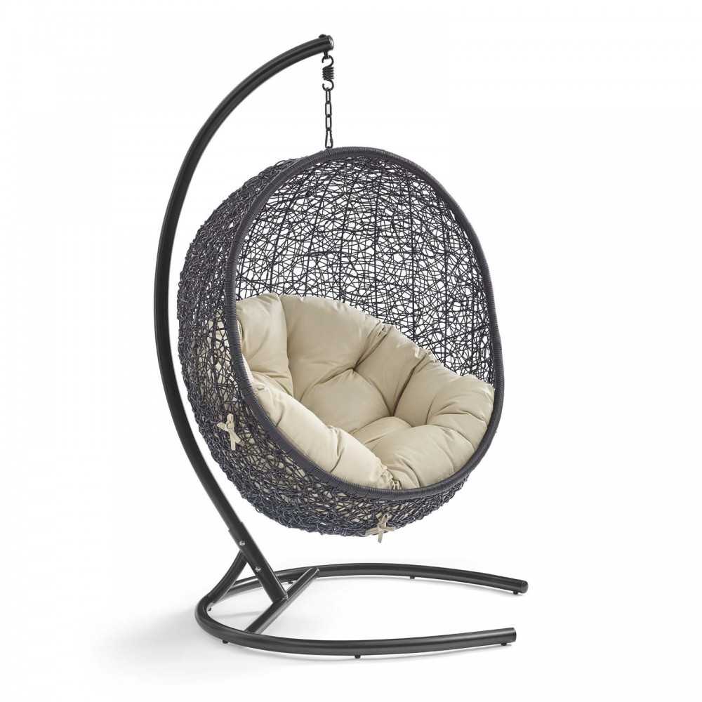 Encase Sunbrella Swing Outdoor Patio Lounge Chair, Black Beige
