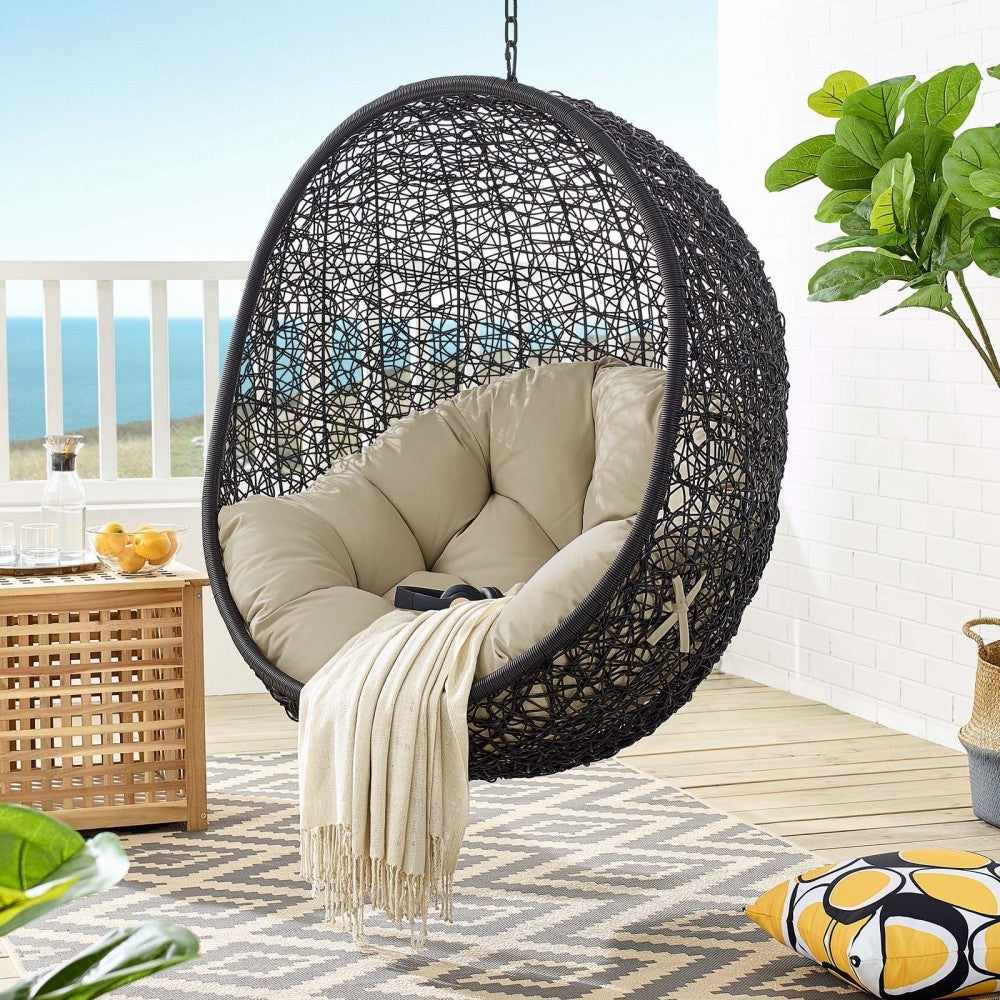 Encase Sunbrella Swing Outdoor Patio Lounge Chair, Black Beige