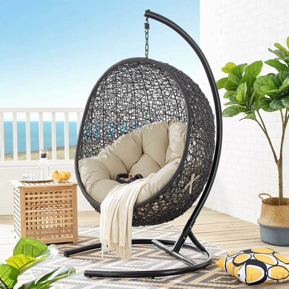 Encase Sunbrella Swing Outdoor Patio Lounge Chair, Black Beige