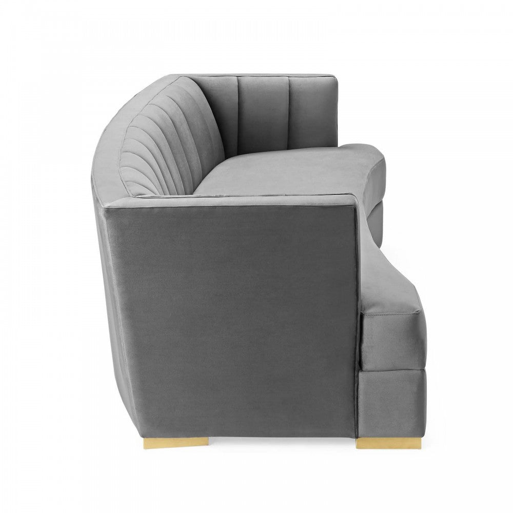 Encompass Channel Tufted Performance Velvet Curved Sofa, Gray