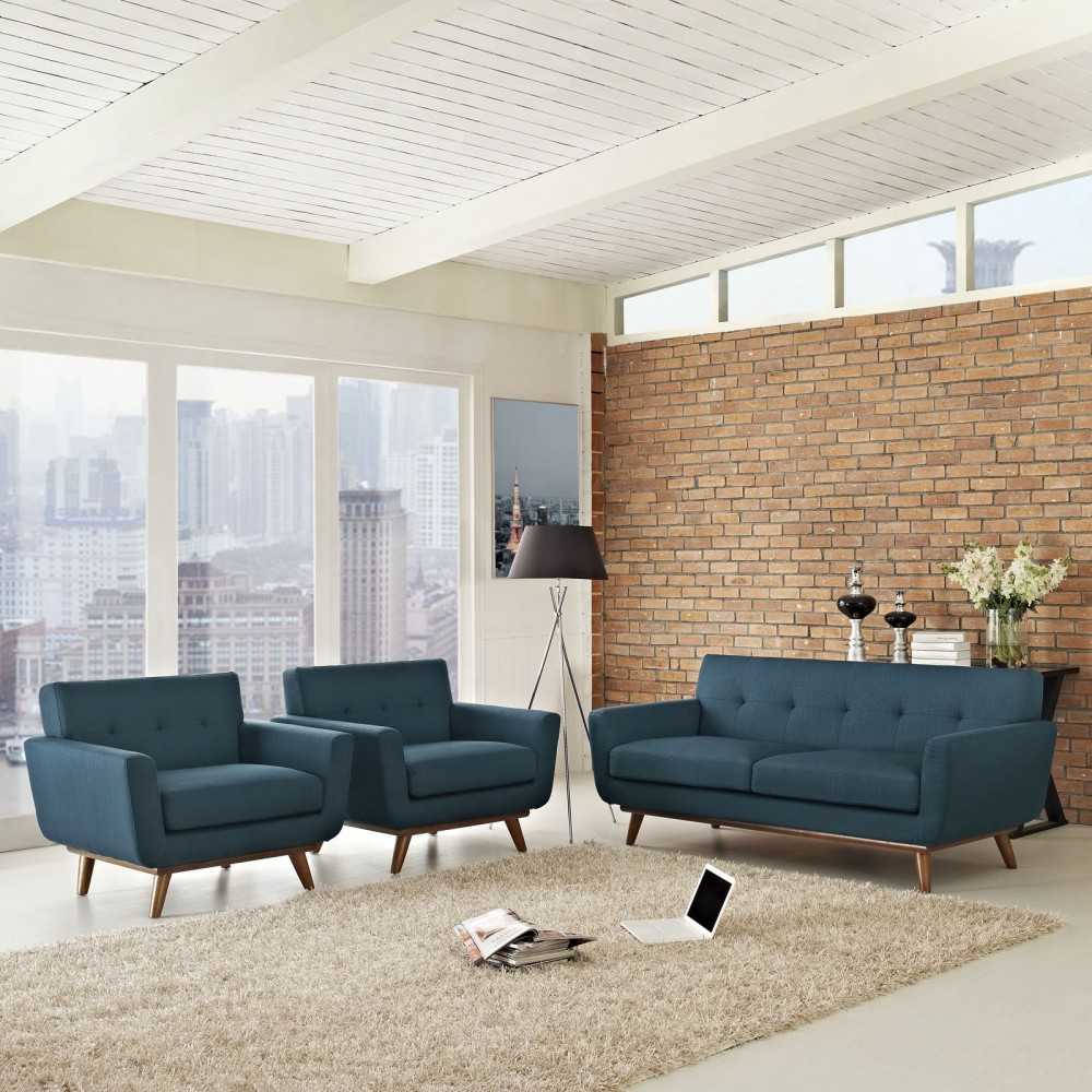 Engage Armchairs and Loveseat Set of 3, Azure