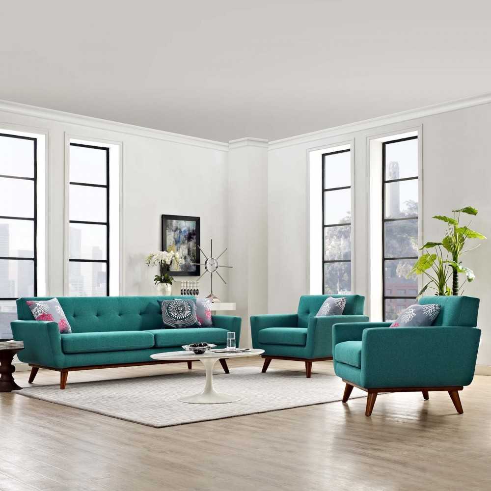 Engage Armchairs and Sofa Set of 3, Teal