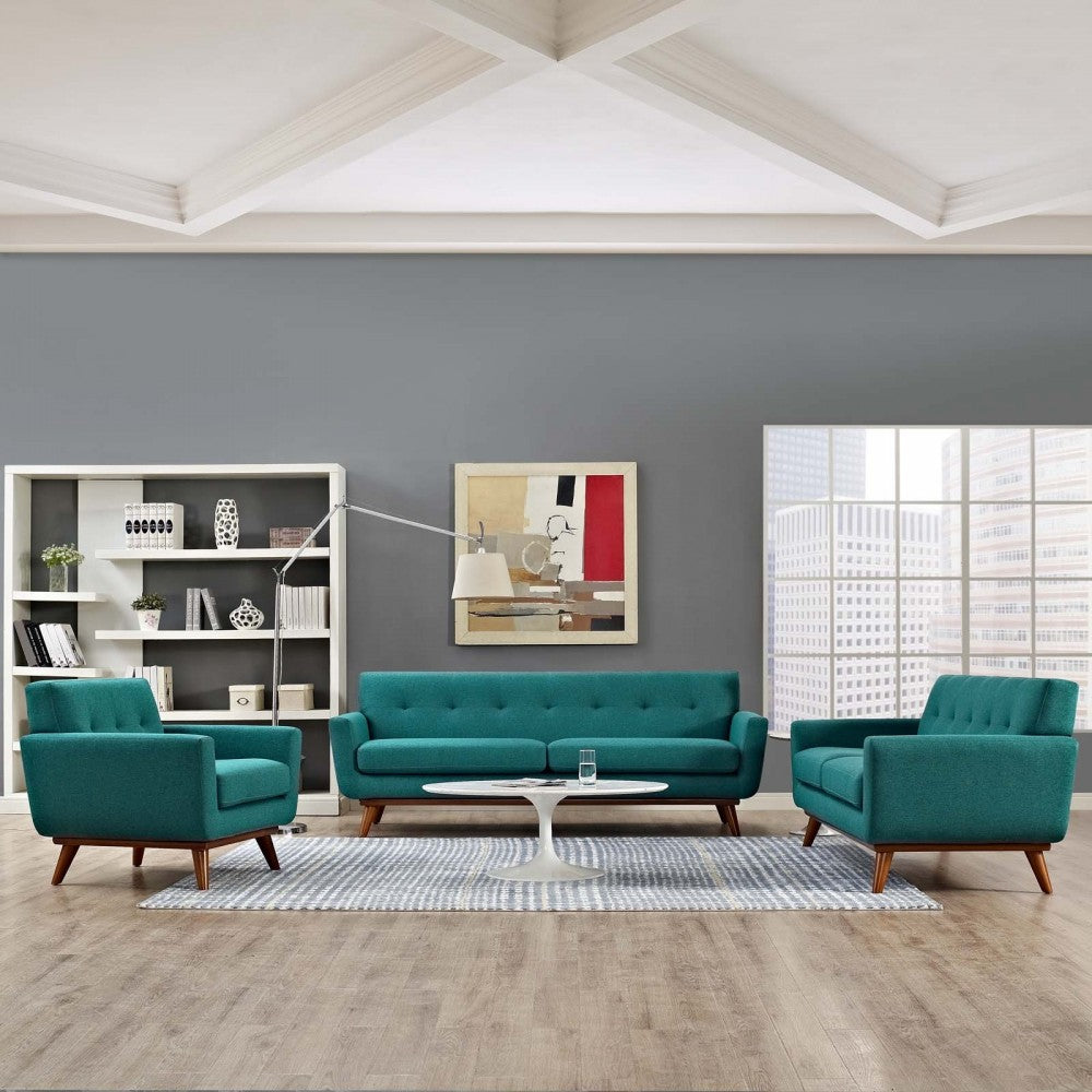 Engage Sofa Loveseat and Armchair Set of 3, Teal