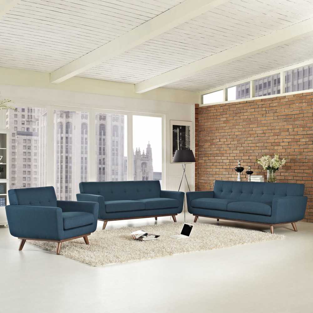 Engage Sofa Loveseat and Armchair Set of 3, Azure