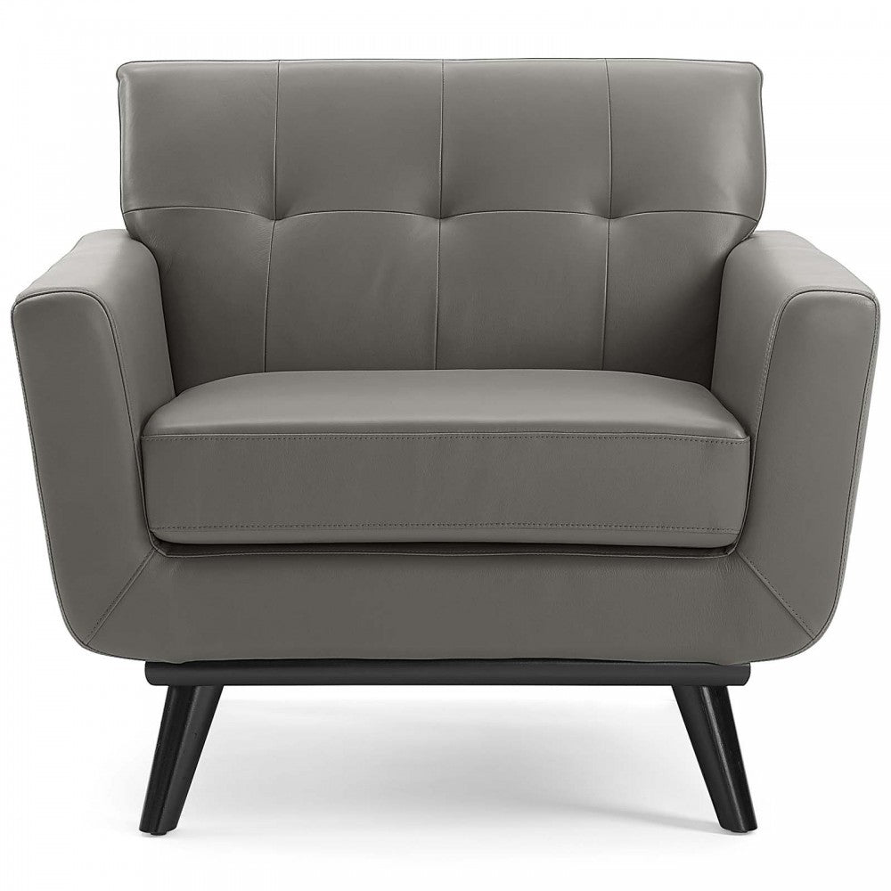 Engage Top-Grain Leather Living Room Lounge Accent Armchair, Gray