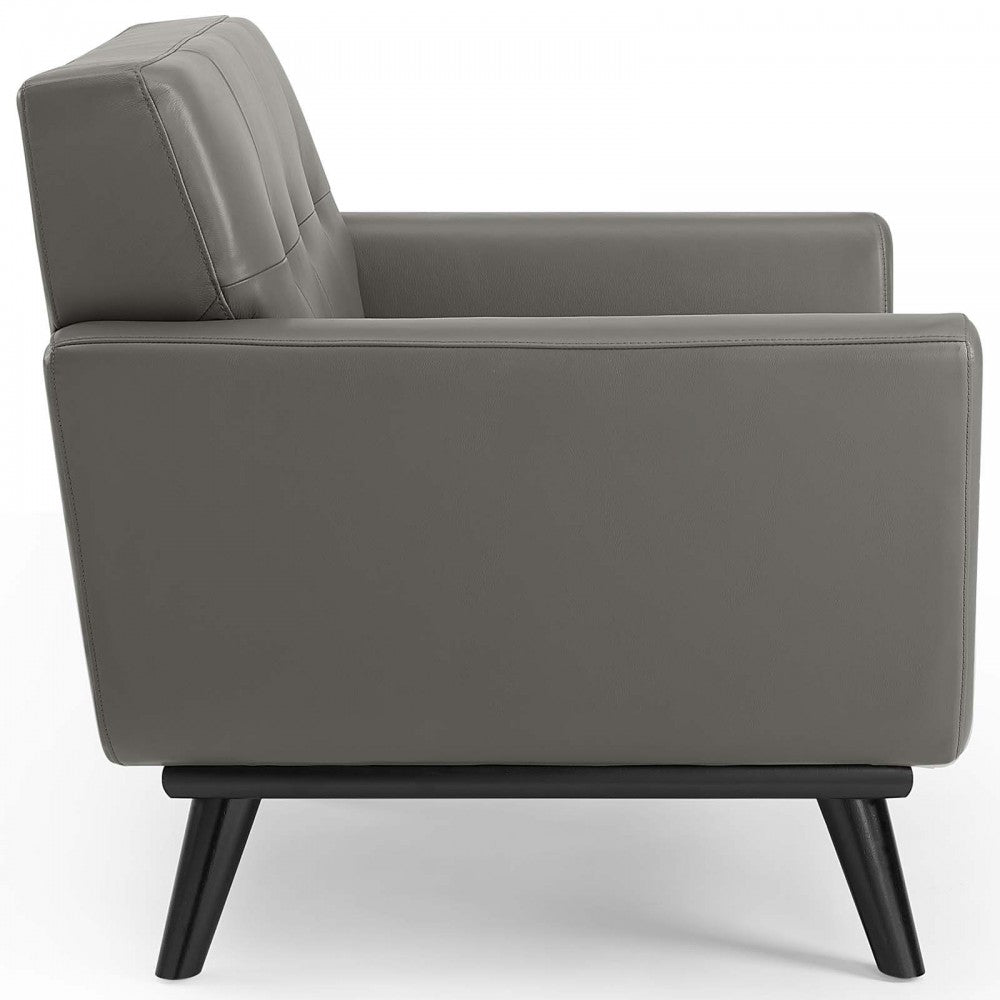 Engage Top-Grain Leather Living Room Lounge Accent Armchair, Gray