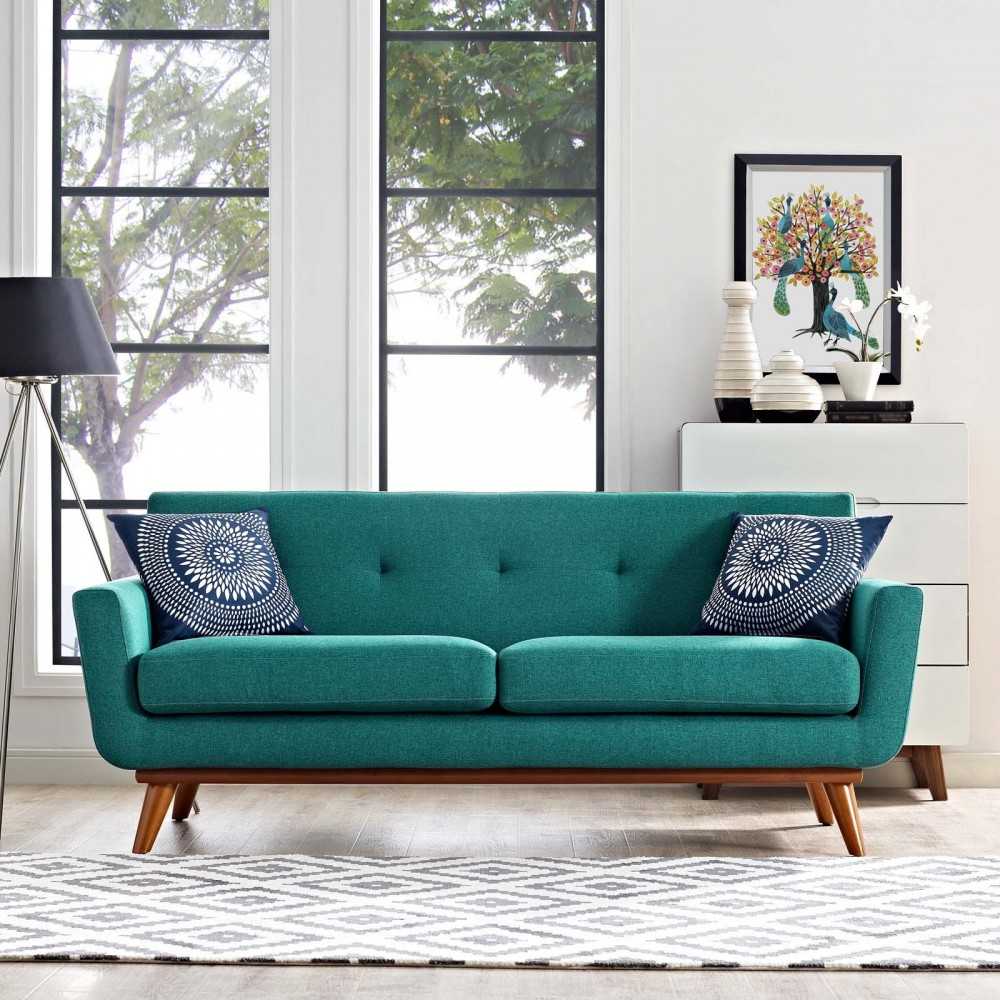 Engage Upholstered Fabric Loveseat, Teal