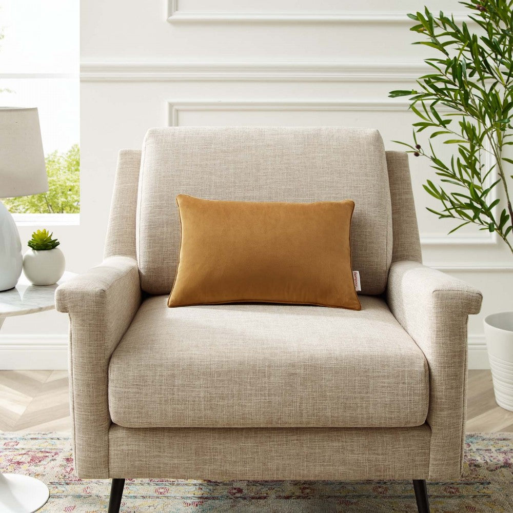 Enhance 18" Lumbar Performance Velvet Throw Pillow, Cognac