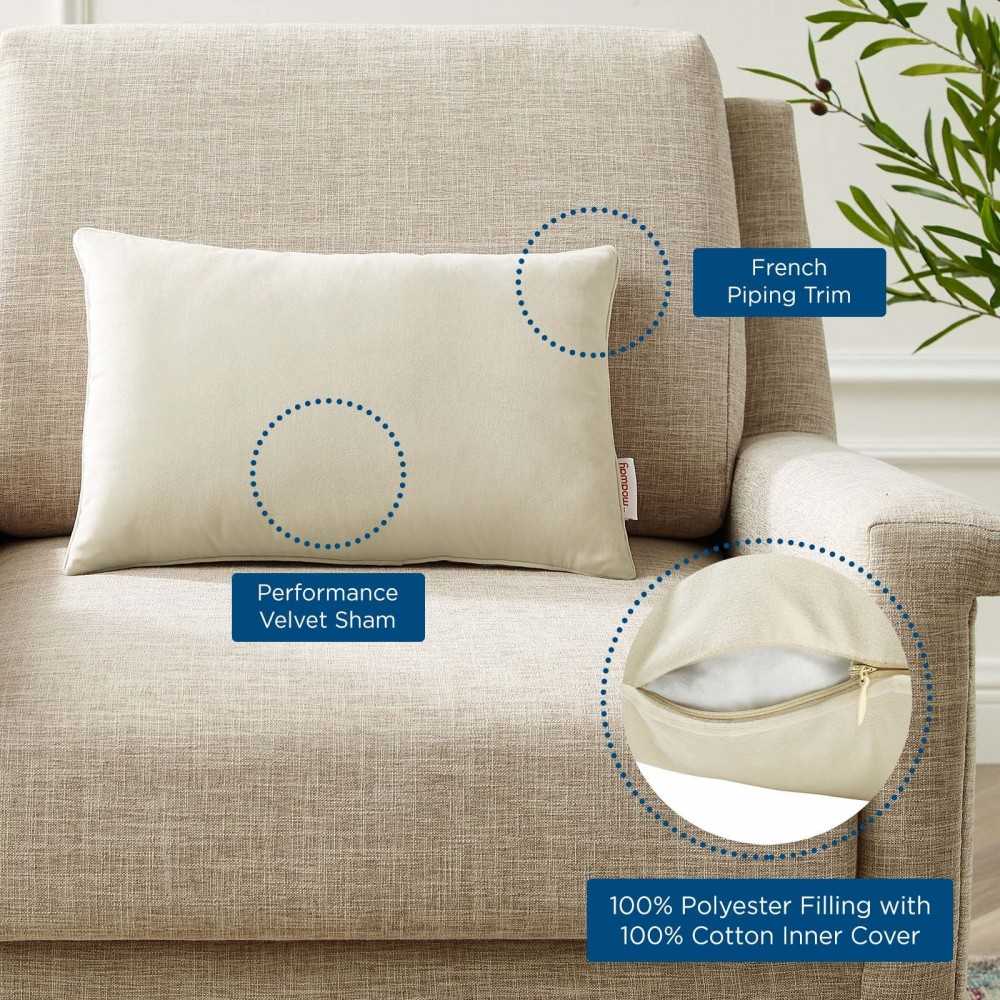 Enhance 18" Lumbar Performance Velvet Throw Pillow, Ivory