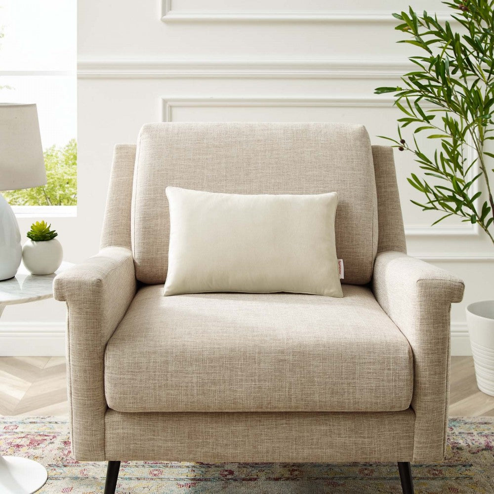 Enhance 18" Lumbar Performance Velvet Throw Pillow, Ivory