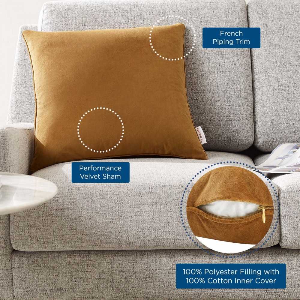 Enhance 18" Performance Velvet Throw Pillow, Cognac