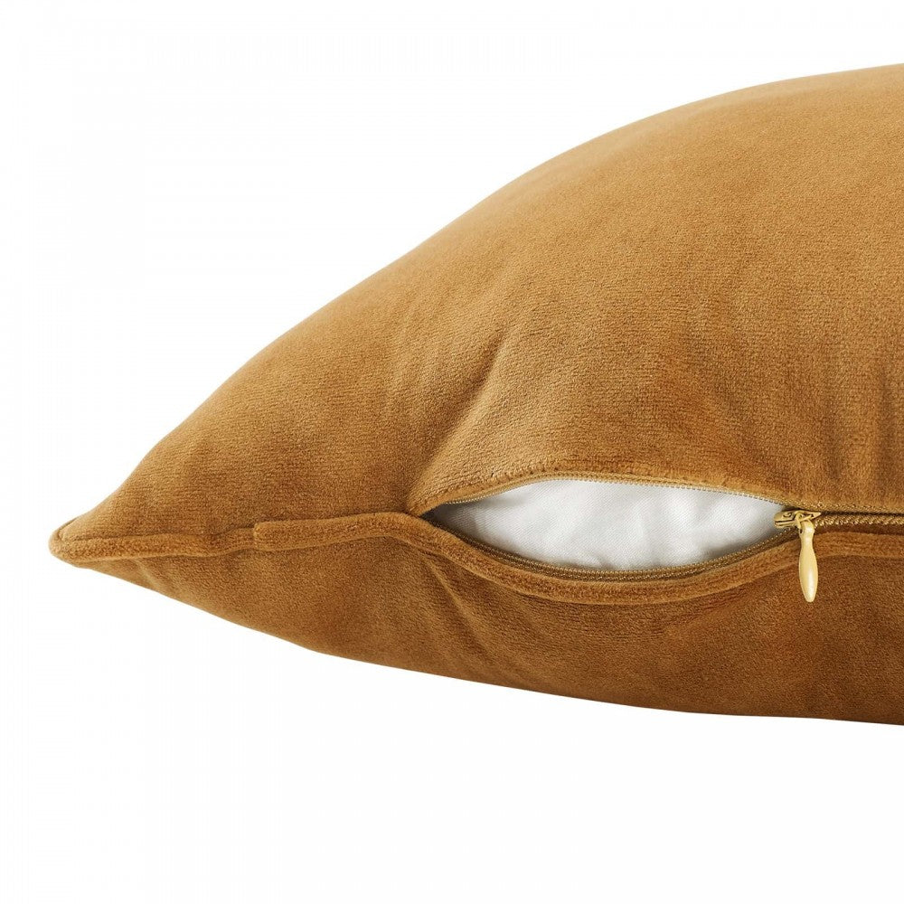 Enhance 20" Performance Velvet Throw Pillow, Cognac
