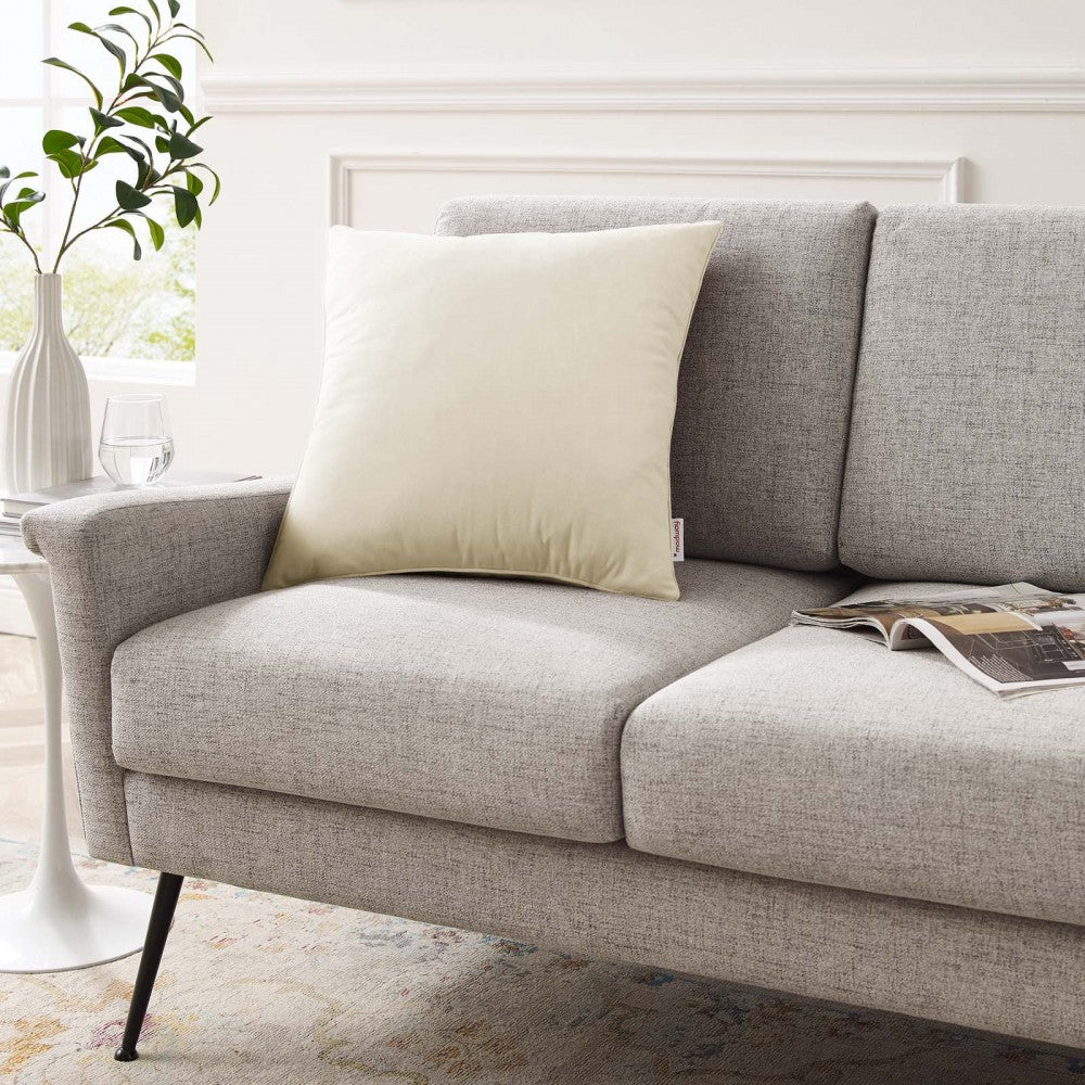 Enhance 20" Performance Velvet Throw Pillow, Ivory