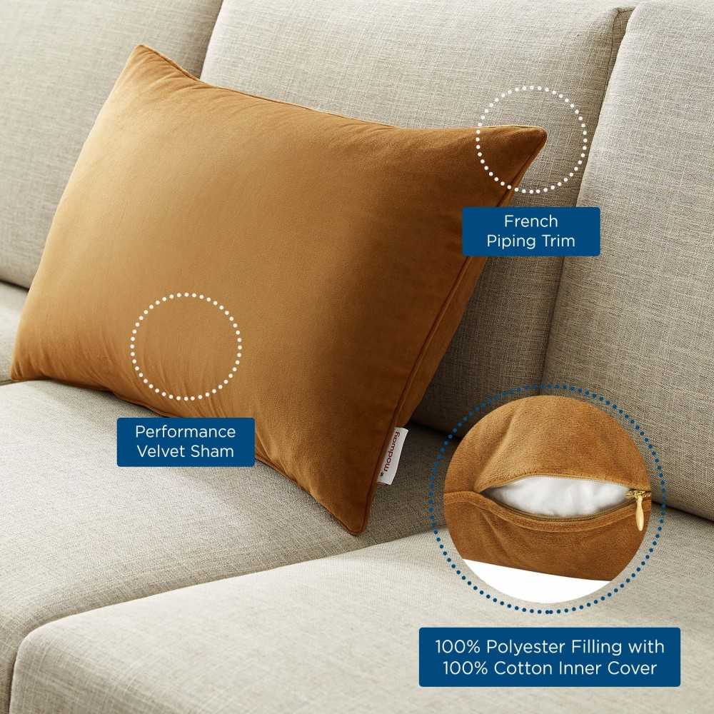 Enhance 24" Lumbar Performance Velvet Throw Pillow, Cognac