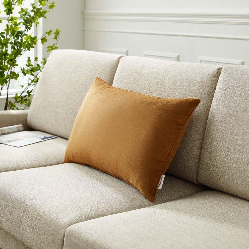 Enhance 24" Lumbar Performance Velvet Throw Pillow, Cognac