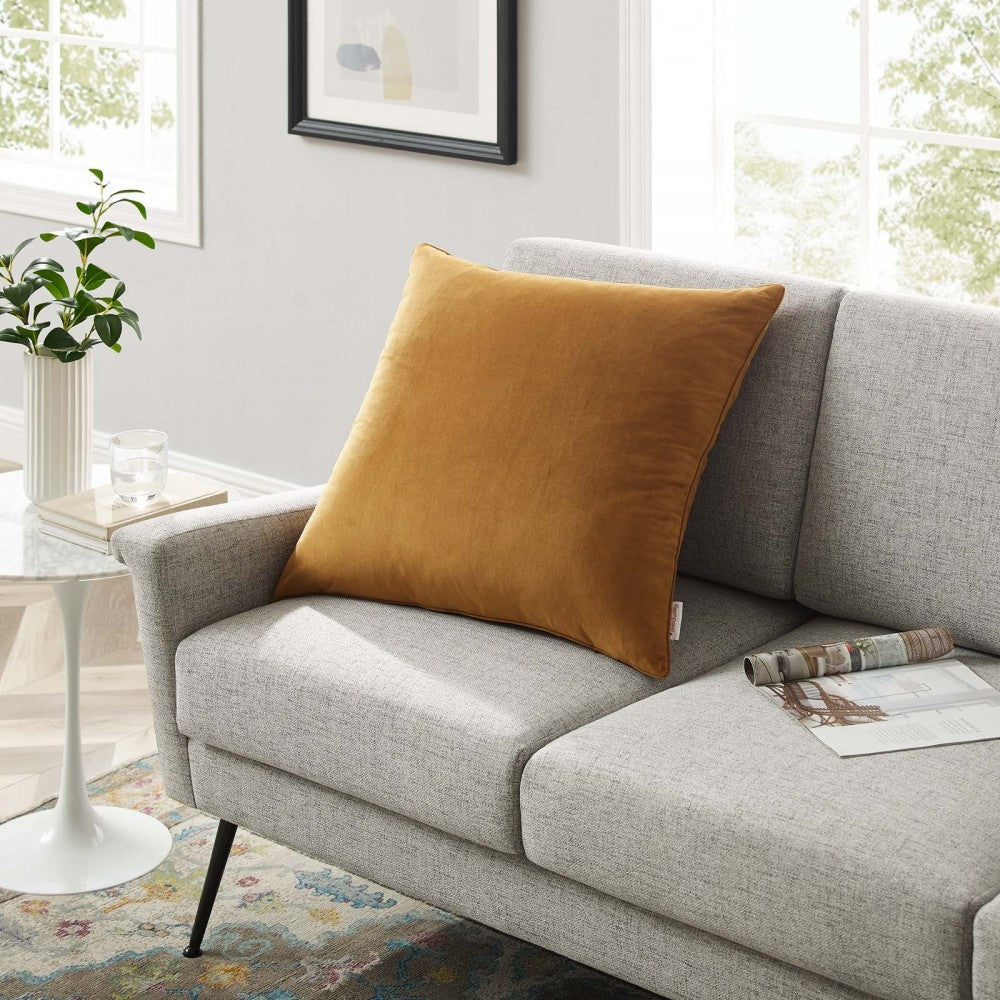 Enhance 24" Performance Velvet Throw Pillow, Cognac
