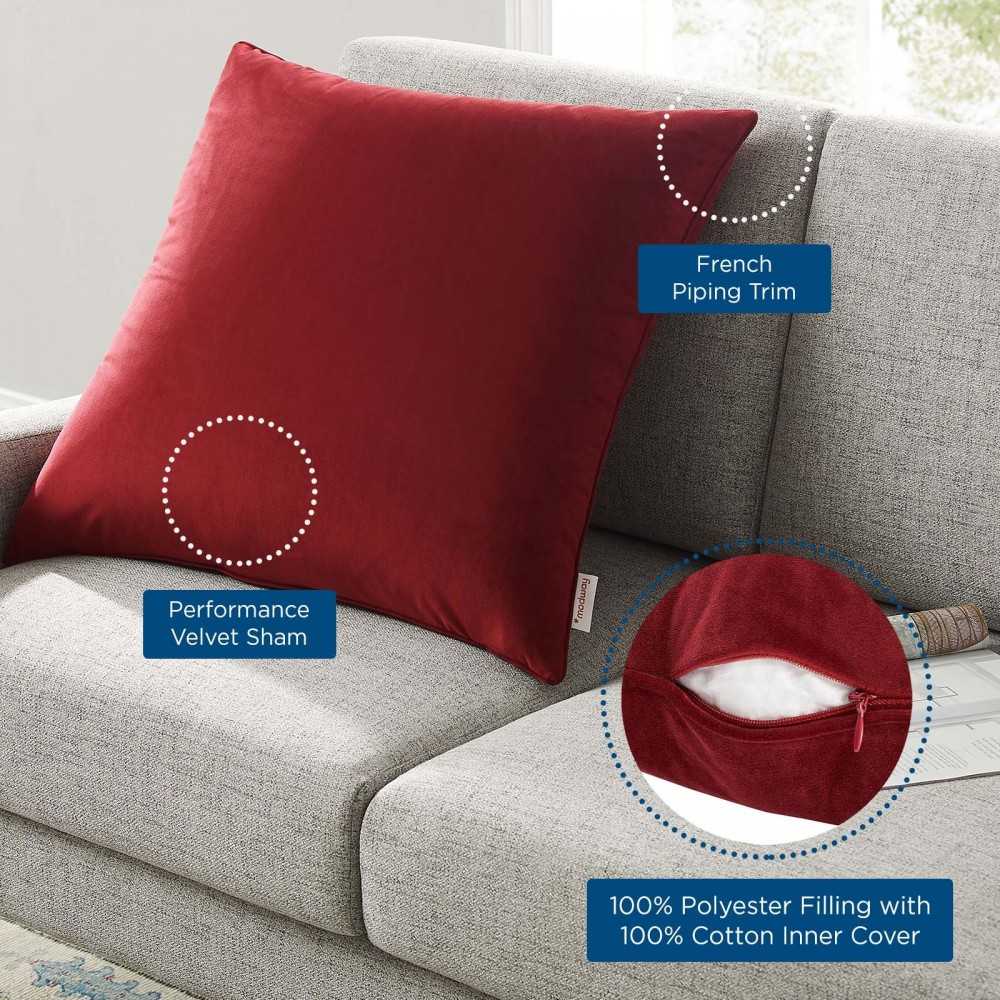 Enhance 24" Performance Velvet Throw Pillow, Maroon