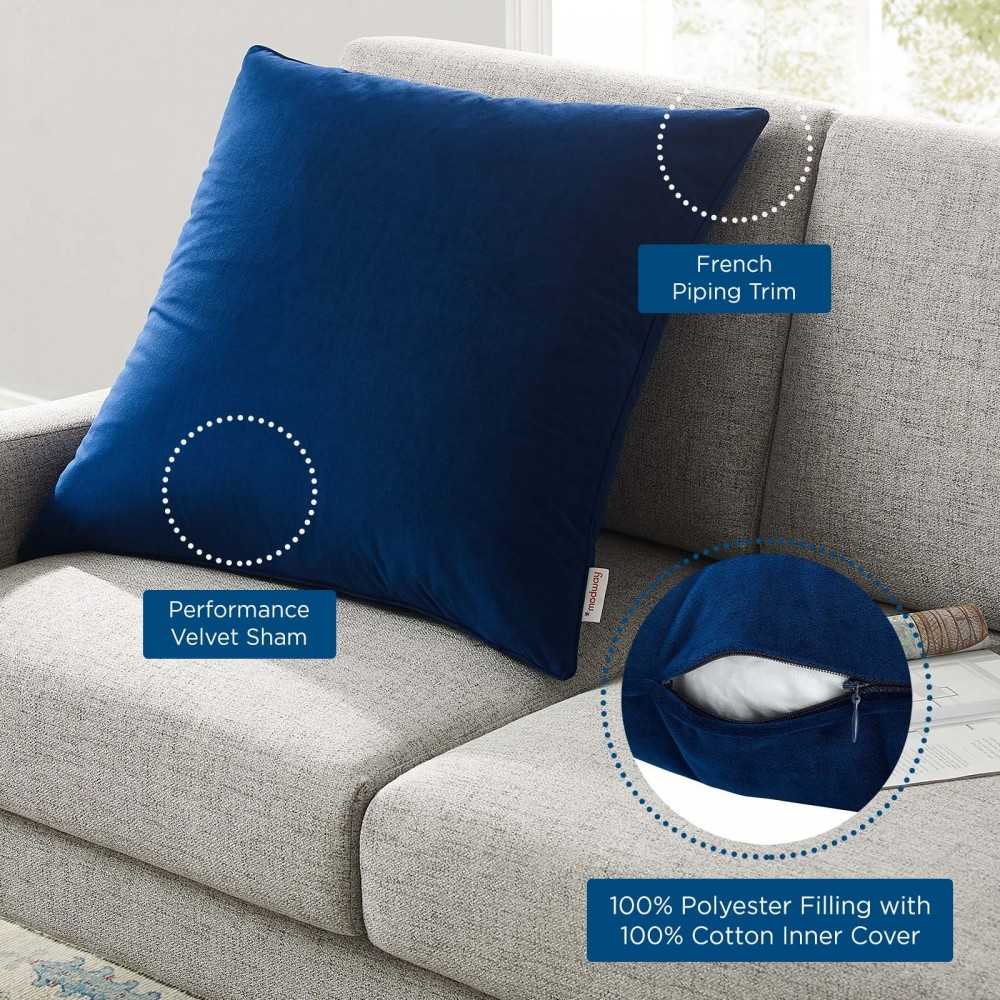 Enhance 24" Performance Velvet Throw Pillow, Navy