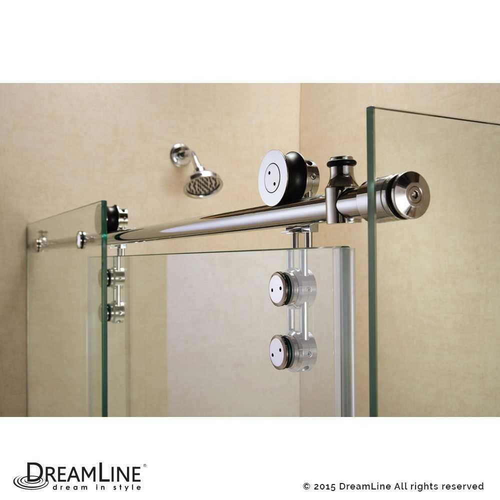 Enigma-Z 34 1/2 in. D x 60 3/8 in. W x 76 in. H Fully Frameless Sliding Shower Enclosure in Polished Stainless Steel