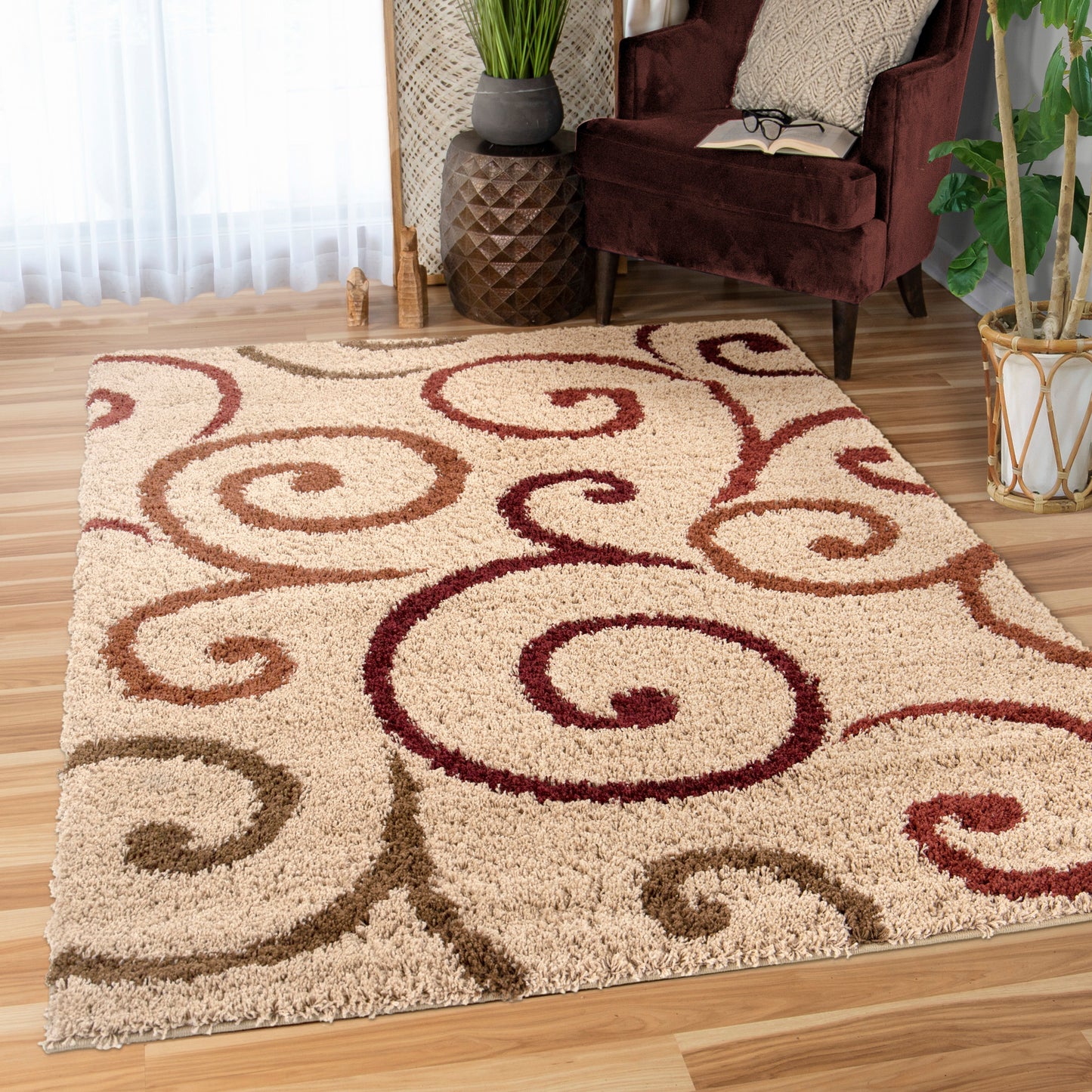 Orian Impressions Shag Swirls Beige 94"X130"