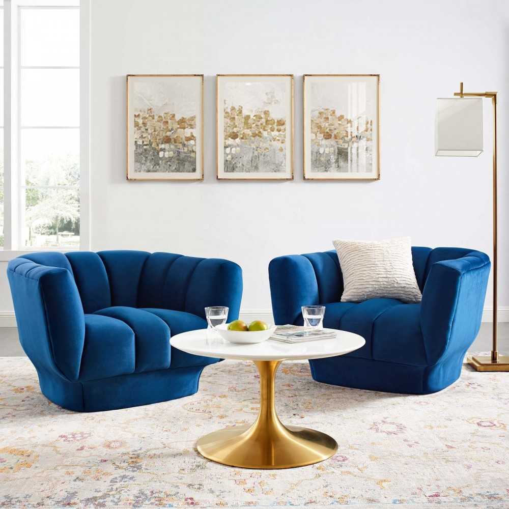 Entertain Vertical Channel Tufted Performance Velvet Armchair Set of 2, Navy