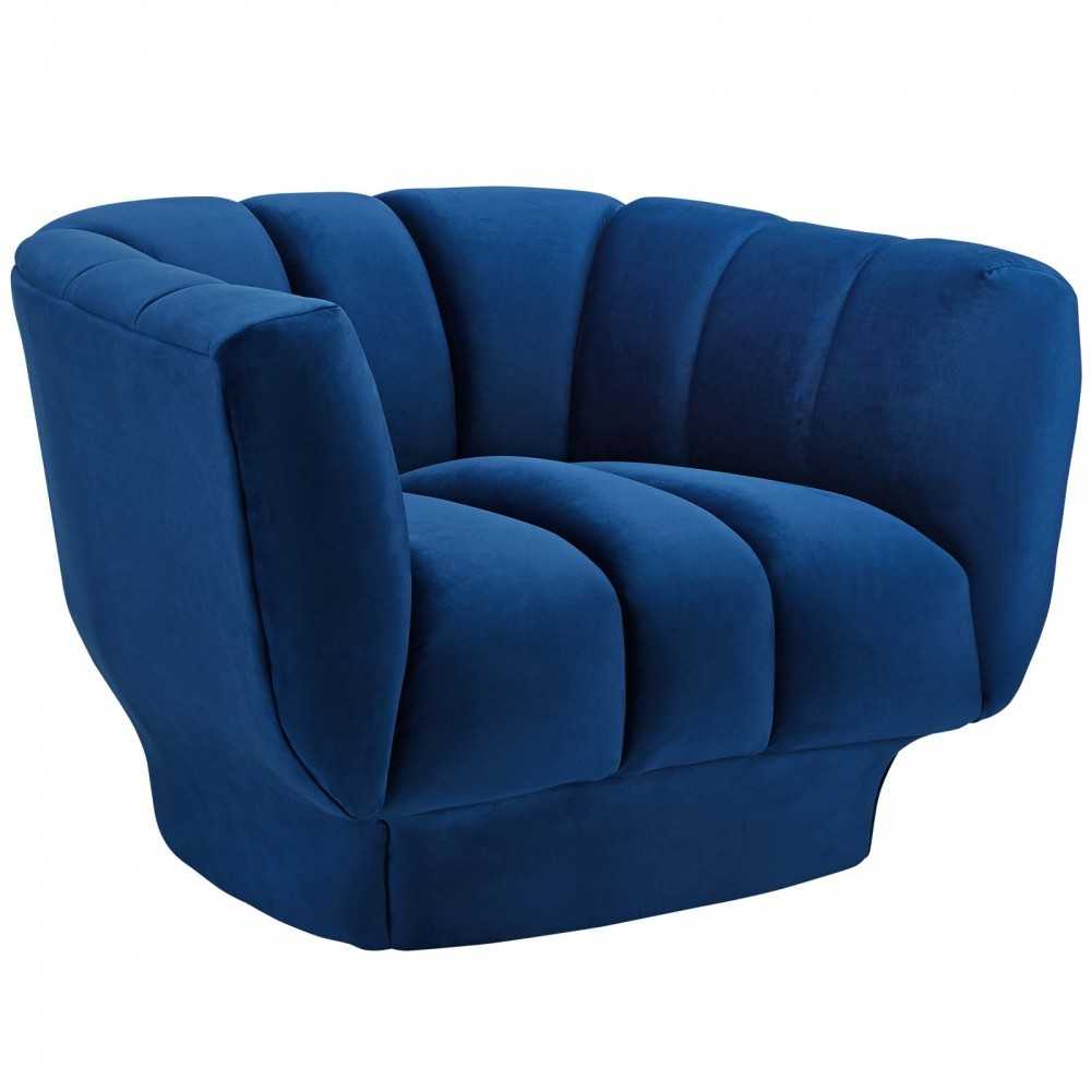 Entertain Vertical Channel Tufted Performance Velvet Armchair Set of 2, Navy