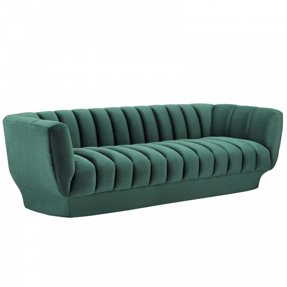 Entertain Vertical Channel Tufted Performance Velvet Sofa and Armchair Set, Green